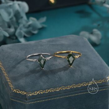 Sterling Silver One Carat Rhombus Cut Moss Agate Classic Single Stone Engagement Ring, 7 of 12