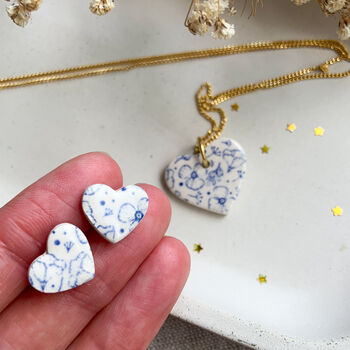 Delicate Blue Floral Heart Earring And Necklace Set, 2 of 7
