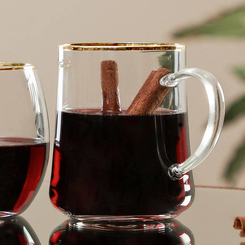 four luxury gold rim mulled wine glasses by dibor