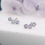 Sterling Silver Tiny Pink Opal Trio Stud Earrings, thumbnail 1 of 12