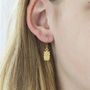 Gold Plated Owl Charm Earrings, thumbnail 1 of 3