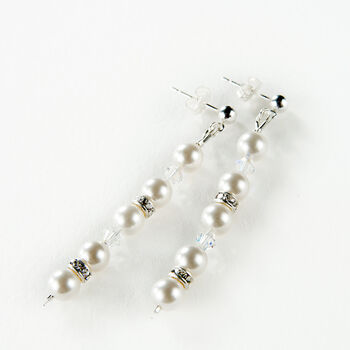 Swarovski Crystal Pearl Diamante Long Wedding Earrings, 2 of 3