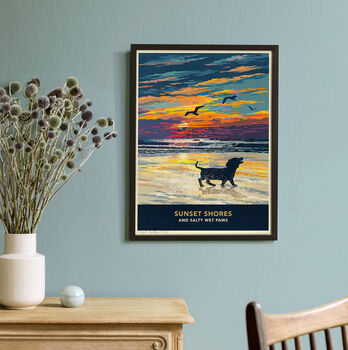 Dachshund Limited Edition Beach Sunset Gift Print, 3 of 9
