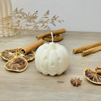 White Carved Pumpkin Candle And Halloween Decoration, 4 of 8