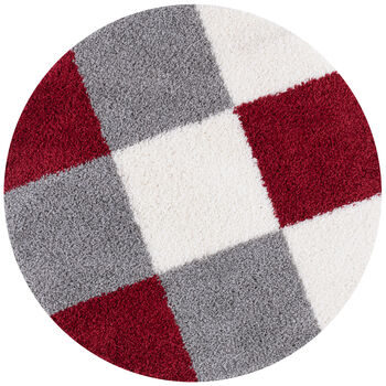 The Rugs Geometric Shaggy Rug Red Checkered Rug, 2 of 12
