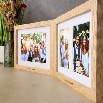 Personalised Solid Oak Three Aperture Hinged Photo Frame, 4 of 7