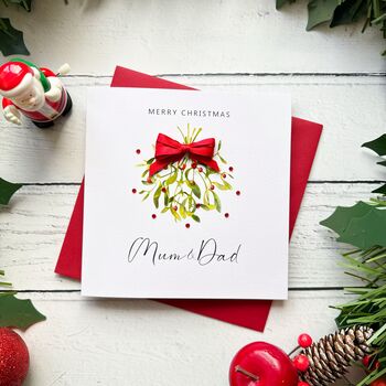 Mum And Dad Mistletoe Christmas Card. Personalised, 7 of 7