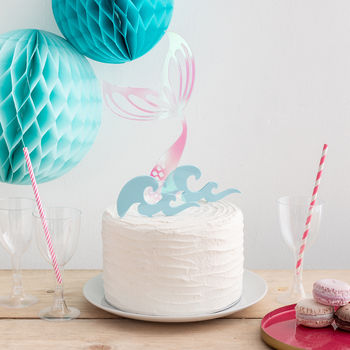 Iridescent Mermaid Tail And Waves Party Cake Topper Set, 2 of 4
