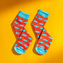 Triceratops Red And Blue Egyptian Cotton Men's Socks, thumbnail 4 of 4