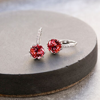 Red Crystal Drop Huggie Statement Earrings, 2 of 3