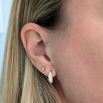 Opal Crescent Hoop Earrings, 3 of 7