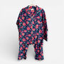 Navy And Pink Block Print Floral 100% Cotton Ladies Pyjamas, thumbnail 4 of 4