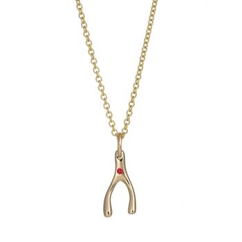 Solid 9ct Gold Wishbone Necklace With Ruby, 5 of 5