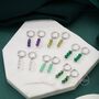Sterling Silver Genuine Moss Agate Trio Huggie Hoop Earrings, thumbnail 6 of 10