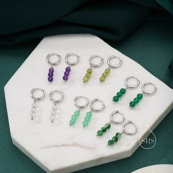 Sterling Silver Genuine Moss Agate Trio Huggie Hoop Earrings, 6 of 10