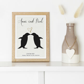 Personalised Penguins Wedding Print, 5 of 5