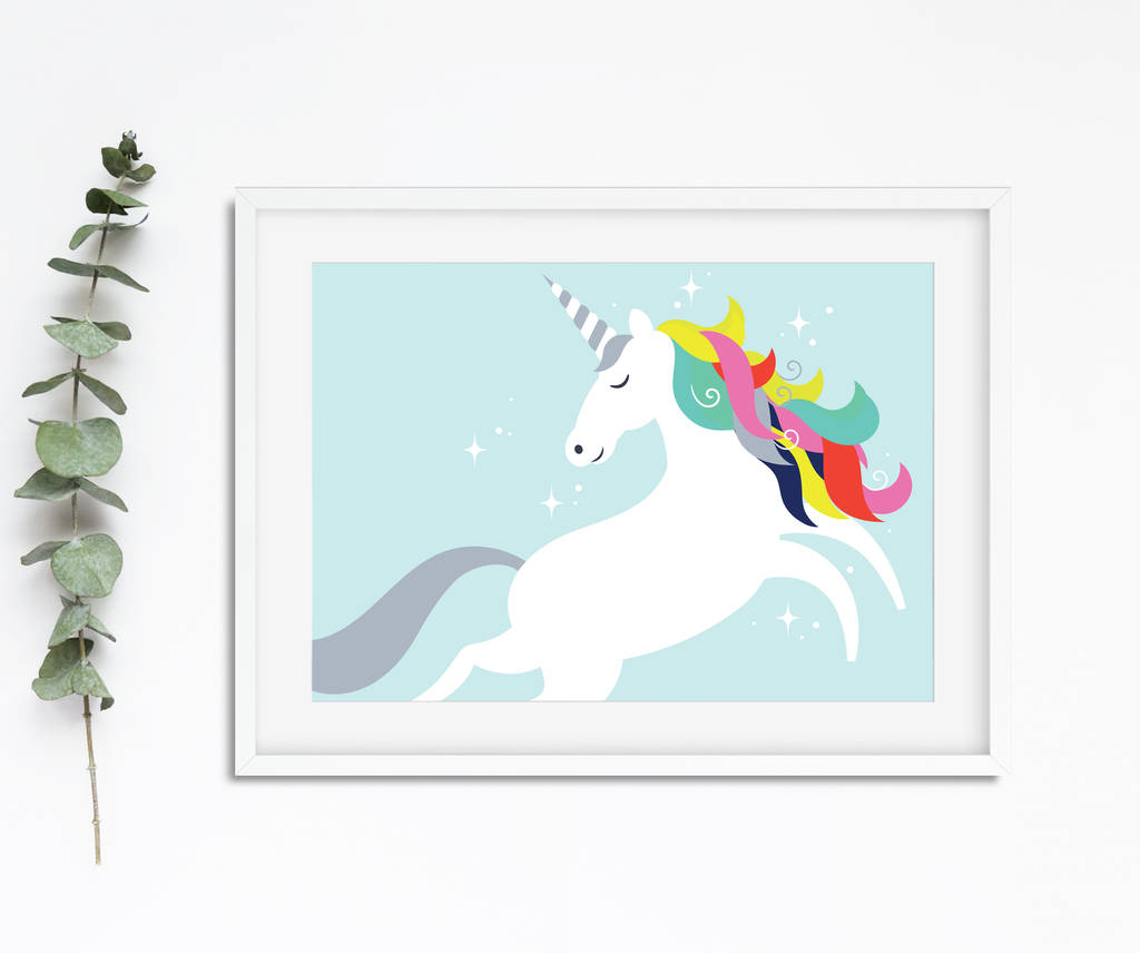 unicorn print with rainbow tail by rocks design notonthehighstreetcom