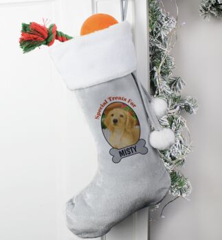Personalised Dog Velvet Silver Grey Stocking, 5 of 5
