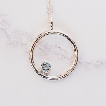 Silver And Aquamarine Circle Pendant, 2 of 5