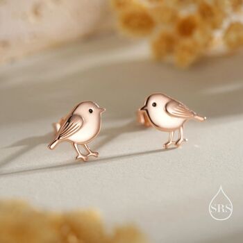Sterling Silver Tiny Chickadee Bird Stud Earrings, 4 of 12
