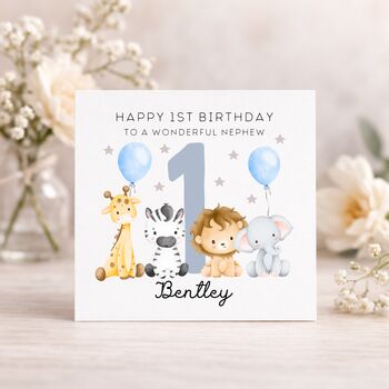 Cousin 1st Birthday Card Personalised Animals, 3 of 6