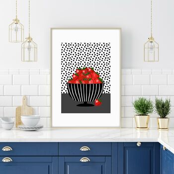 Strawberries In A Striped Bowl Print, 4 of 7