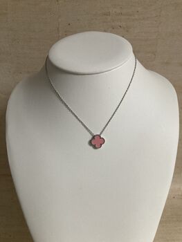 Pink Double Sided Clover Silver Necklace, 5 of 6