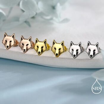 Wolf Head Stud Earrings In Sterling Silver, 7 of 12