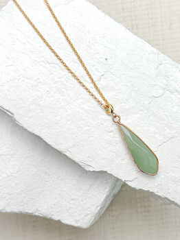 Aventurine Droplet Necklace Real 18k Gold Plated, 2 of 6