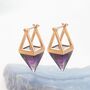 Rose Quartz Pyramid Gold Plated Sterling Silver Earrings, thumbnail 3 of 7