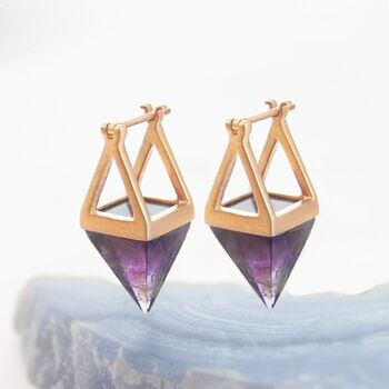 Rose Quartz Pyramid Gold Plated Sterling Silver Earrings, 3 of 7