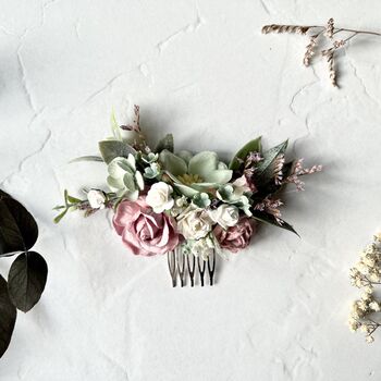 Dusty Pink And Sage Green Floral Hair Comb, 6 of 7
