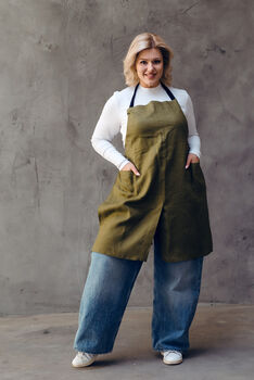 Personalized Linen Split Leg Apron For Potters, Artists And Bakers, 3 of 9