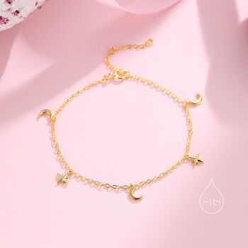 Sterling Silver Moon And Cz Star Bracelet, 2 of 11