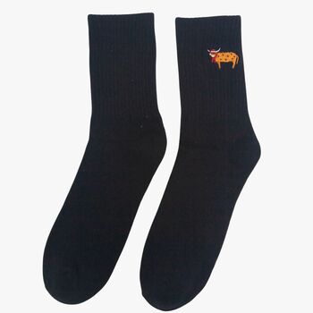 Men's Christmas Highland Cow Embroidered Cotton Socks Five Pack, 4 of 8