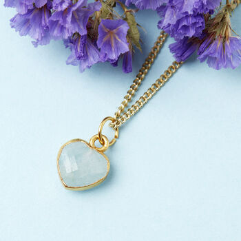 Healing Aquamarine Heart Gemstone Gold Plated Necklace, 2 of 10
