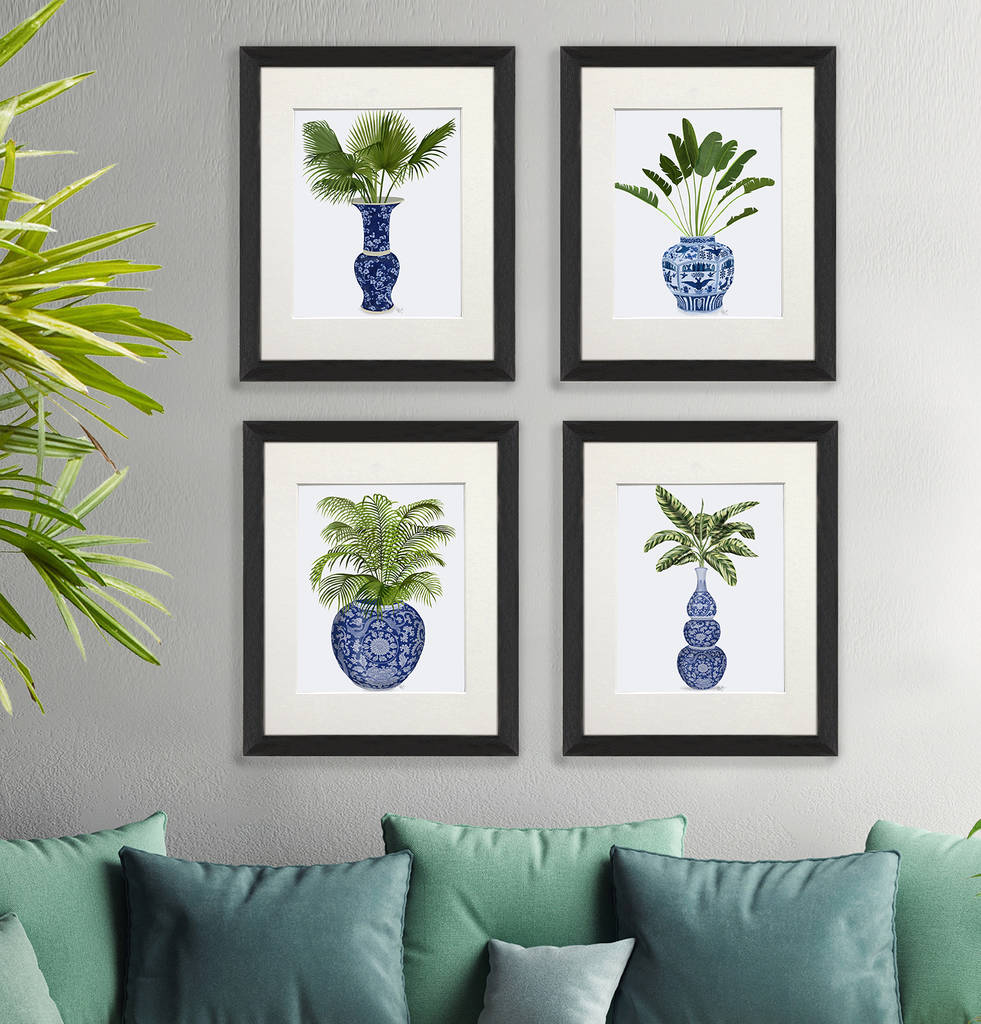 Chinoiserie Vases, Set Of Four Botanical Art Prints By FabFunky Home Decor