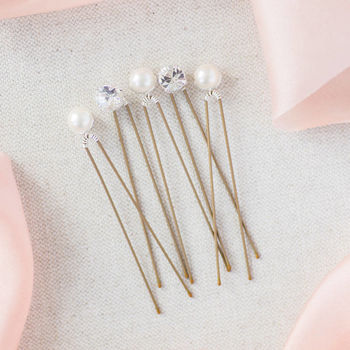Set Of Five Pearl And Diamante Wedding Hairpins, 2 of 7