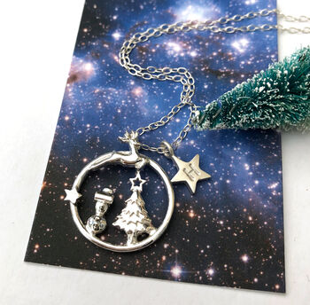 Personalised Sterling Silver Magical Wonderland Christmas Necklace With Initial Star, 10 of 12