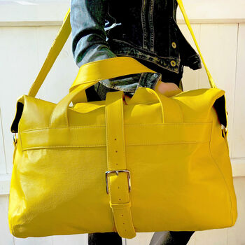 Personalised Handcrafted Yellow Leather Travel Bag, 3 of 8