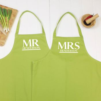 Mr And Mrs Personalised Couples Aprons, 2 of 7