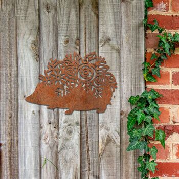 Rusted Metal Hedgehog With Flowers Gardeners Gift Art, 10 of 11
