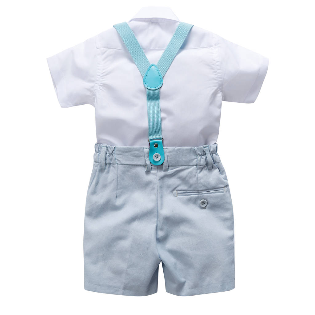boy's christening linen blend pale blue suit with brace by baby magic ...