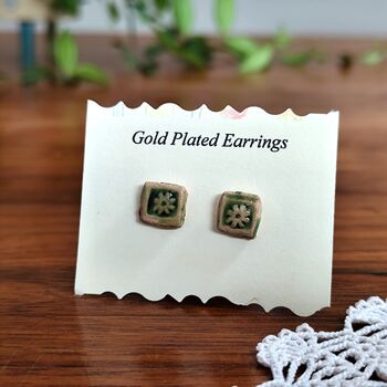 Handmade Ceramic Earrings Studs Gold Plated Findings, 3 of 11