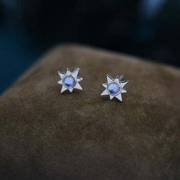Moonstone Starburst Stud Earrings In Sterling Silver, 2 of 9