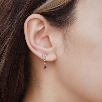 Tiny Droplet Cz Huggie Hoop Earrings In Sterling Silver, 3 of 8