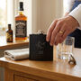 Personalised Script Engraved Black Metal Hip Flask Wedding Party And Father Of The Bride Gift, thumbnail 5 of 11