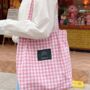 Black Checkered Pastel Cotton Large Tote Bags, thumbnail 2 of 9