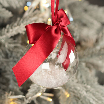 Round Glass Merry Christmas Message Snow Filled Tree Bauble Decoration, 3 of 7