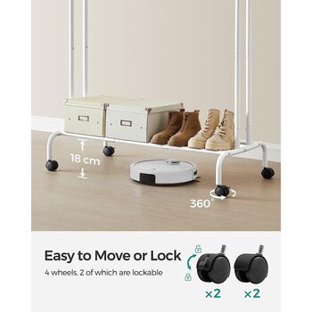 Clothes Rack Double Clothes Hanging Rail With Wheels, 6 of 12